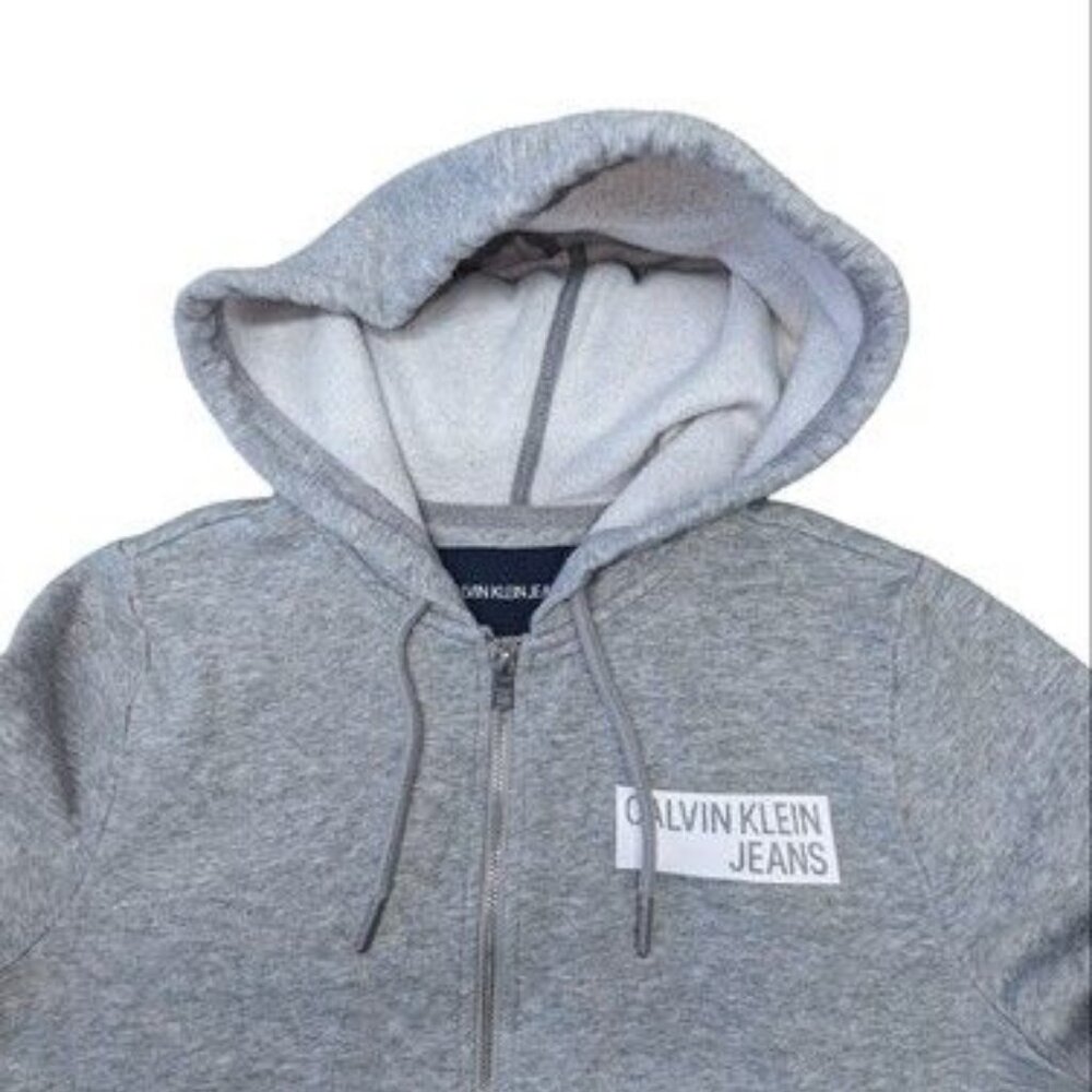 Calvin Klein Jeans Gray Sweatshirt Hoodie Square Logo Women's Top Size XS